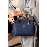 Just Polo Kadın Lacivert Taba Camel 5 Bölmeli Gofraj Baskılı El ve Omuz Çantası JPM4045 - Lacivert - Taba