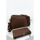 Just Polo Kadın Lakost Ayarlanabilir Askılı Çapraz Omuz Çantası ve Cüzdanı Kombin Shoulder Bag - Tek Ebat - Kahverengi