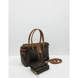 Just Polo Kadın Lüks El & Omuz Çantası Gold Detaylı Özel Tasarım Çanta ve Uyumlu Cüzdan 22X28 cm - 22 x 28 cm - Kahverengi - Taba