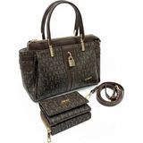 Just Polo Kadın Lüks El & Omuz Çantası Gold Detaylı Özel Tasarım Çanta ve Uyumlu Cüzdan 22X28 cm - 22 x 28 cm - Kahverengi