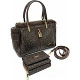 Just Polo Kadın Lüks El & Omuz Çantası Gold Detaylı Özel Tasarım Çanta ve Uyumlu Cüzdan 22X28 cm - Tek Ebat - Kahverengi