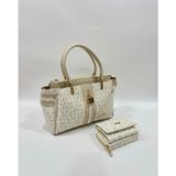 Just Polo Kadın Lüks El & Omuz Çantası Gold Detaylı Özel Tasarım Çanta ve Uyumlu Cüzdan 22X28 cm - Tek Ebat - Krem