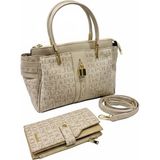 Just Polo Kadın Lüks El & Omuz Çantası Gold Detaylı Özel Tasarım Çanta ve Uyumlu Cüzdan 22X28 cm - Tek Ebat - Taş
