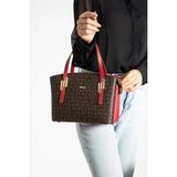 Just Polo Kadın Monogram Baskılı El ve Omuz Çantası 232066MH - Kahverengi - Kırmızı