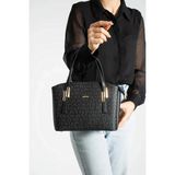 Just Polo Kadın Monogram Baskılı El ve Omuz Çantası 232066MH - Siyah