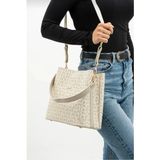 Just Polo Kadın Monogram Baskılı El ve Omuz Çantası Ebat 25 x 25 - Krem