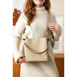 Just Polo Kadın Monogram Baskılı El ve Omuz Çantası Ebat 25 x 25 - Vizon