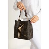 Just Polo Kadın Monogram Baskılı Orijinal Just & Polo El ve Omuz Çantası Ayarlanabilir Askısıyla 2120MH - Kahverengi - Kırmızı