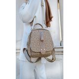 Just Polo Kadın Monogram Baskılı Sırt ve Omuz Çantası Vizon Renkli Günlük Kullanım İçin Şık Tasarım