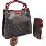 Just Polo Kadın Orijinal Baskılı Büyük Boy El & Omuz Çantası ve Cüzdanı Kombin AVP2180PC Shopper - Tek Ebat - Kırmızı