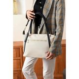 Just Polo Kadın Orijinal Büyük Boy Lakost Kumaş Lüks El ve Omuz Çantası Shopper 27 x 32 cm - Tek Ebat - Lacivert - Taş