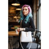 Just Polo Kadın Orta Boy 3 Bölmeli Ayarlanabilir Askılı Şık El & Omuz Çantası Shoulder Bag Ebat : 22 x 20 cm - Tek Ebat - Beyaz - Camel