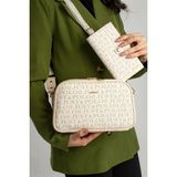 Just Polo Kadın Orta Boy Baskılı Şık Omuz Çantası ve Cüzdanı Kombin Shopper K232053MH - Krem
