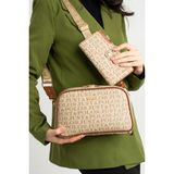 Just Polo Kadın Orta Boy Baskılı Şık Omuz Çantası ve Cüzdanı Kombin Shopper K232053MH - Kum - Taba