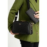 Just Polo Kadın Orta Boy Baskılı Şık Omuz Çantası ve Cüzdanı Kombin Shopper K232053MH - Siyah