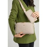 Just Polo Kadın Orta Boy Baskılı Şık Omuz Çantası ve Cüzdanı Kombin Shopper K232053MH - Taş