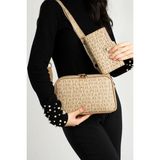 Just Polo Kadın Orta Boy Baskılı Şık Omuz Çantası ve Cüzdanı Kombin Shopper K232053MH - Tek Ebat - Bej