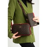 Just Polo Kadın Orta Boy Baskılı Şık Omuz Çantası ve Cüzdanı Kombin Shopper K232053MH - Tek Ebat - Kahverengi - Kırmızı
