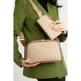 Just Polo Kadın Orta Boy Baskılı Şık Omuz Çantası ve Cüzdanı Kombin Shopper K232053MH - Tek Ebat - Kum - Taba
