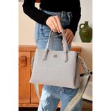 Just Polo Kadın Orta Boy Kabartma Desenli Shopper Şık El & Omuz Çantası Shoulder Bag - Tek Ebat - Gri - Camel
