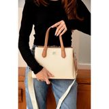 Just Polo Kadın Orta Boy Kabartma Desenli Shopper Şık El & Omuz Çantası Shoulder Bag - Tek Ebat - Krem - Camel
