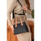 Just Polo Kadın Orta Boy Kabartma Desenli Shopper Şık El & Omuz Çantası Shoulder Bag - Tek Ebat - Siyah - Camel