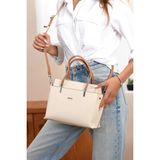 Just Polo Kadın Orta Boy Su Geçirmez Şık Konforlu El ve Omuz Çantası Shopper 234045PC - Tek Ebat - Krem - Taba