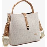 Just Polo Kadın Orta Boy Su Geçirmez Suni Deri Baskılı El ve Omuz Çantası Shopper 342055PC - Tek Ebat - Krem - Camel