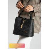 Just Polo Kadın Orta Boy Su Geçirmez Suni Deri Baskılı El ve Omuz Çantası Shopper 342055PC - Tek Ebat - Siyah