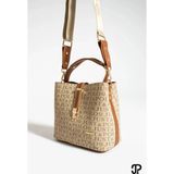 Just Polo Kadın Orta Boy Su Geçirmez Suni Deri Baskılı El ve Omuz Çantası Shopper 342055PC - Tek Ebat - Vizon Taba