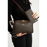 Just Polo Kadın Orta Boy Suni Deri Baskılı Omuz Çantası & Cüzdanı Kombin (Ebat: En 28 x Boy 17 Cm) Shopper - Tek Ebat - Kahverengi