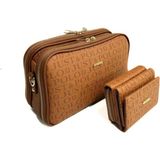 Just Polo Kadın Orta Boy Suni Deri Baskılı Omuz Çantası & Cüzdanı Kombin (Ebat: En 28 x Boy 17 Cm) Shopper - Tek Ebat - Taba