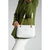 Just Polo Kadın Orta Boy Zincir Detaylı Ayarlanabilir Askılı Şık El & Omuz Çantası Shoulder Bag - Tek Ebat - Beyaz