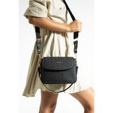 Just Polo Kadın Siyah Baskı Desenli Kolon Askılı 3 Bölmeli Omuz Çantası 23X16CM MDS2184