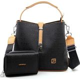 Just Polo Kadın Siyah Camel Orta Boy 3 Bölmeli Omuz Çantası ve Cüzdanı Kombin MH4002MH - Siyah - Camel