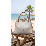 Just Polo Kadın Su Geçirmez Ayarlanabilir Askılı Büyük Boy Lüks Omuz Çantası Shoulder Bag Ebat: 27 x 30 cm - Tek Ebat - Krem