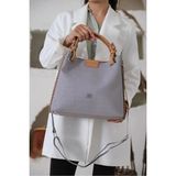 Just Polo Kadın Su Geçirmez Büyük Boy Lüks El ve Omuz Çantası Shopper Ebat: 26 x 30 cm - Gri - Taba