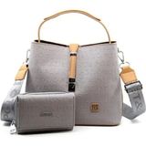 Just Polo Kadın Su Geçirmez Şık El & Omuz Çantası ve Cüzdanı Kombin Shopper - Tek Ebat - Gri - Taba