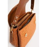 Just Polo Kadın Taba Baskı Desenli Kolon Askılı 3 Bölmeli Omuz Çantası 25X15CM - Tek Ebat