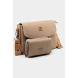 Just Polo Kadın Taba Baskı Desenli Kolon Askılı 3 Bölmeli Omuz Çantası ve Cüzdan Kombini MDS2184-1002 - Vizon