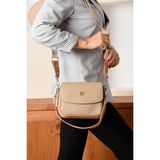 Just Polo Kadın Vizon Baskı Desenli Kolon Askılı 3 Bölmeli Omuz Çantası 23X16CM MDS2184 - Tek Ebat