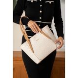 Just Polo Kadın Yeni Sezon Baskılı El ve Omuz Çantası 232205PC - Tek Ebat - Krem - Camel