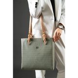 Just Polo Kadın Yeşil Camel Büyük Boy El Çantası Ve Cüzdanı Kombin 31 X 32 CM