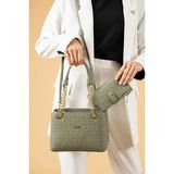 Just Polo Kadın Zincirli Baskı Desenli El & Omuz Çantası ve Cüzdanı Ebat : 24 x 20 cm Shopper - Yeşil
