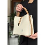 Just Polo Krem Renk Pamuk Dokuma Kadın Çapraz Omuz ve El Çantası 4 Bölmeli 22CM-20CM-9CM - Beyaz - Füme - Gümüş