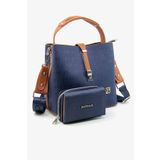 Just Polo Lacivert Taba Yeni Sezon Baskılı 3 Bölmeli Kadın Omuz Çantası Ve Cüzdan Kombini 22x20cm Pbu4002-1002