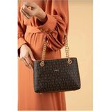 Just Polo Orijinal Kadın 3 Bölmeli Zincir Detaylı Ayarlanabilir Askılı Lüks El & Omuz Çantası Shoulder Bag - Tek Ebat - Kahverengi