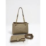 Just Polo Özel Günlere Uygun Baskılı Şık Omuz Çantası ve Cüzdanı Kombin Shopper - Vizon