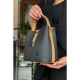 Just Polo Pamuk Dokuma Uzun Askılı 4 Bölmeli Kadın Çapraz Omuz ve El Çantası 22CM-20CM-9CM LB-4002 - Siyah - Altın