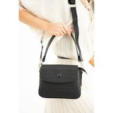 Just Polo Siyah Baskı Desenli Kolon Askılı 4 Bölmeli Kadın Omuz Çantası 25X15CM PBU2184 - Tek Ebat